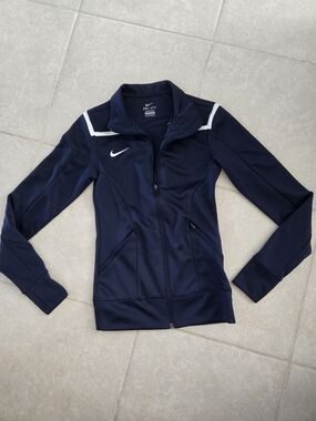 Nike Women's Navy and White Athletic Zip-Up Jacket